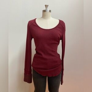 Free People “We The Free” - scoop neck, cuffed thermal, long sleeve maroon red